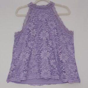 Women's Est. 1946 Purple Floral Crochet Lace with lining Halter Top Size Large